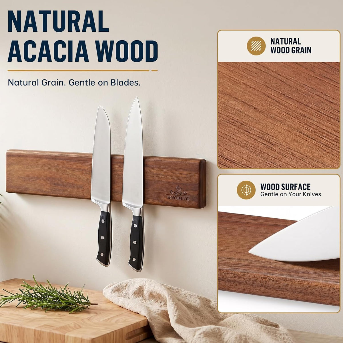magnetic knife holder for wall, 10 inch acacia, package contents