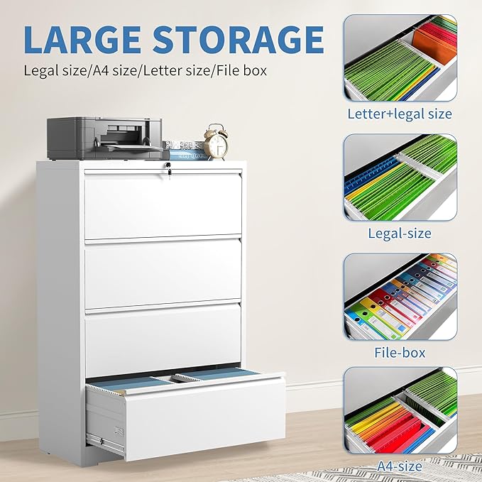 FLIXELIO File Cabinets 4 Drawer, Metal Office Storage Filing Cabinet - Image 4