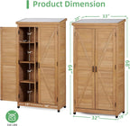 68'' outdoor storage cabinet, wooden garden tool cabinet, close-up detail