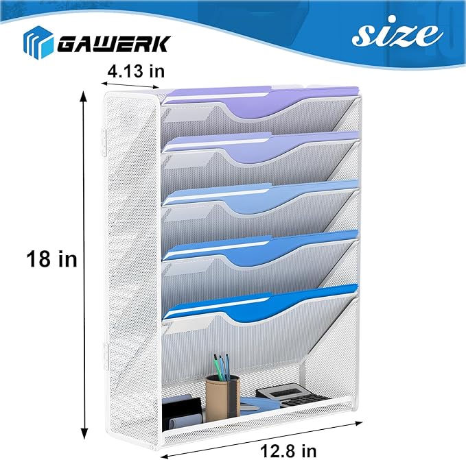 Gawerk 6 Tier Hanging File Organizer, Mesh Wall File Holder Paper Folder Rack - Image 2