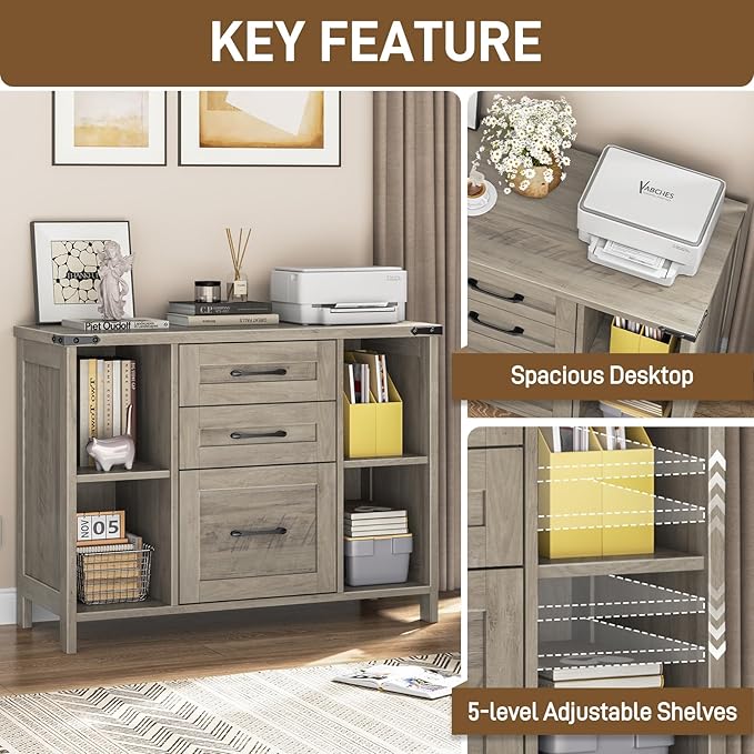 Vabches File Cabinet with 3 Drawers, Farmhouse Lateral File Cabinet Fits Files - Image 5