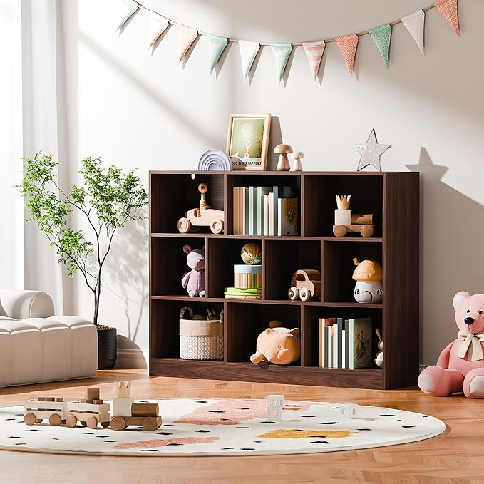 Cozy Castle Brown Bookshelf, 3-Tier Open Shelf Bookcase, 10 Cube Storage - Image 7