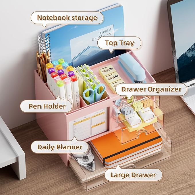 Marbrasse Desk Organizer with 3 Drawer, Desk Organizers and Accessories with 4 - Image 2