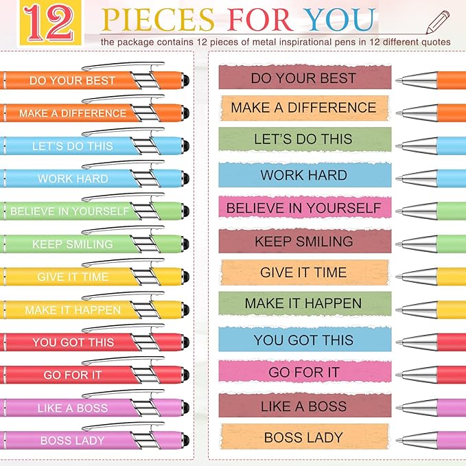 Zonon 12 Pcs Inspirational Pens Bulk Funny Ballpoint Pen - Image 3