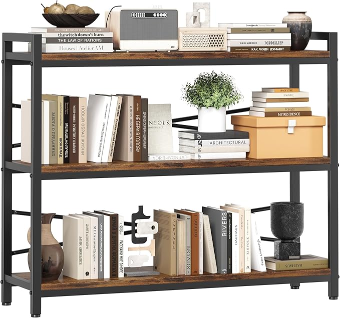 3 Tier Bookshelf 39.37" Width, Dorm Desk Hutch, Desk Shelf, Long Industrial by Homeiju