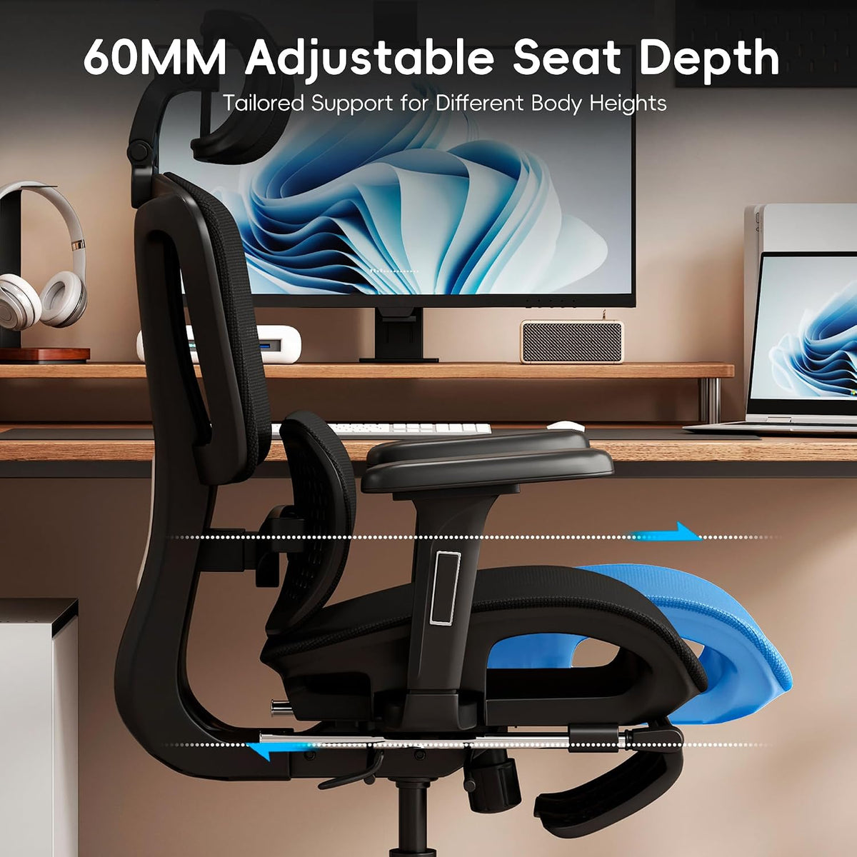 Vonesse Ergonomic Office Chair with Footrest, Desk Chairs with Dynamic Lumbar...