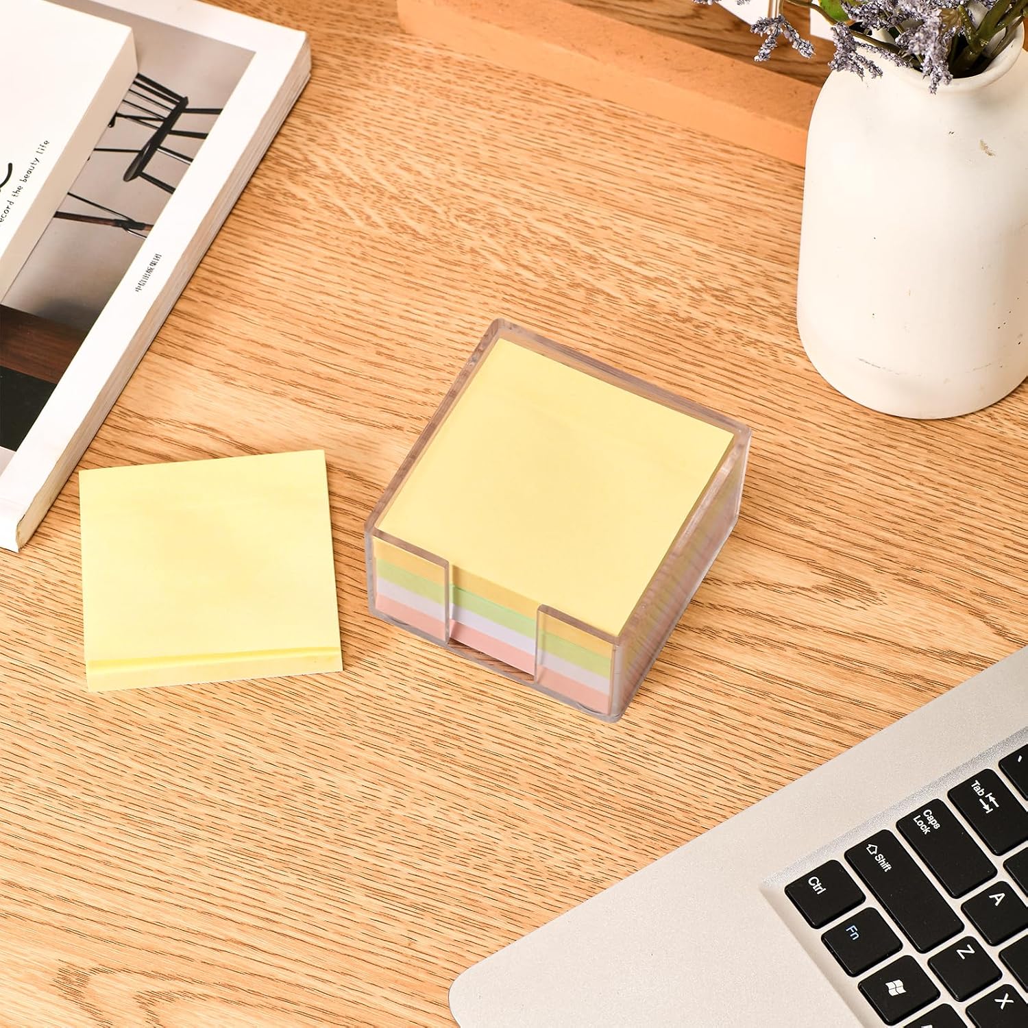 3x3 Inch Acrylic Sticky Note Holder, Crystal Clear Sticky Note Dispenser for Dorm Room Home and Office Acrylic Desk Organizer