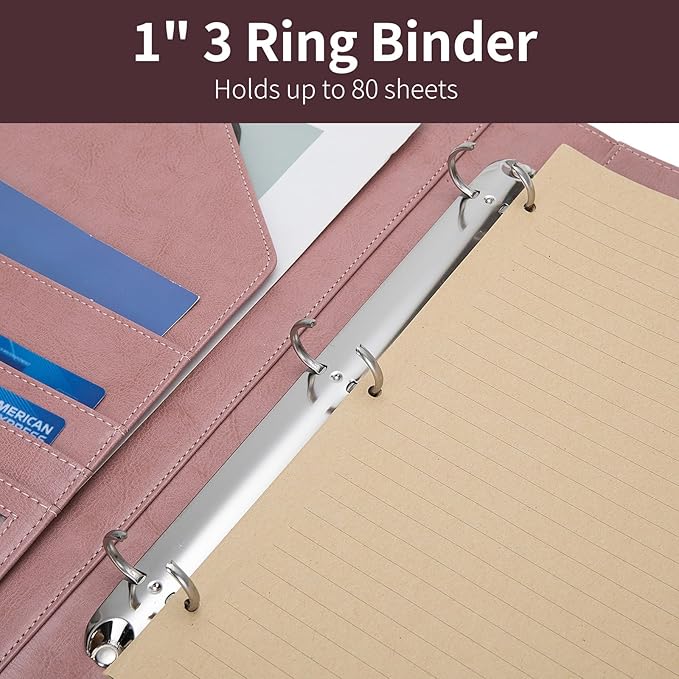 Geslun Vegan Leather 3 Ring Binder, 8.5 x 11 Letter Size Folio - Image 4