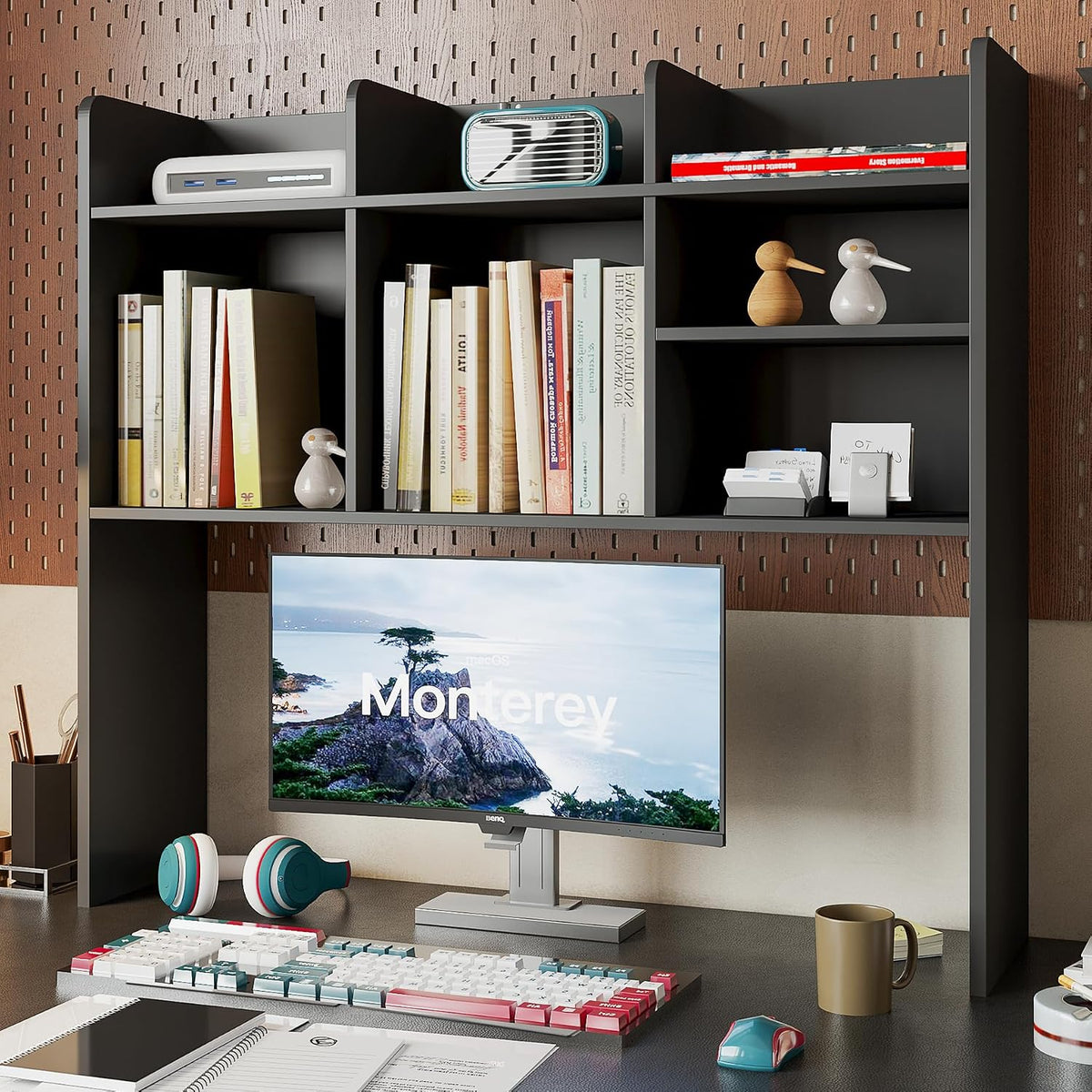 ChooChoo Desk Hutch Dorm, Desktop Bookshelf with 7 Shelves