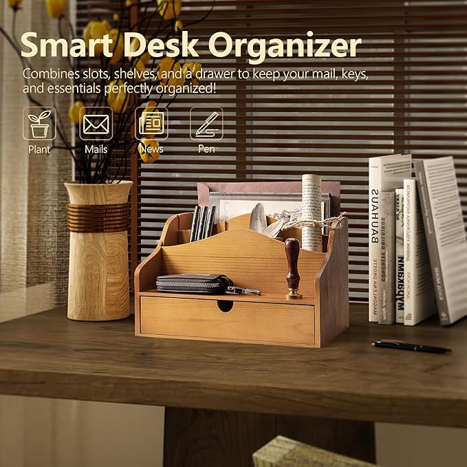 Pine Wood Mail Organizer For Desk - Image 3