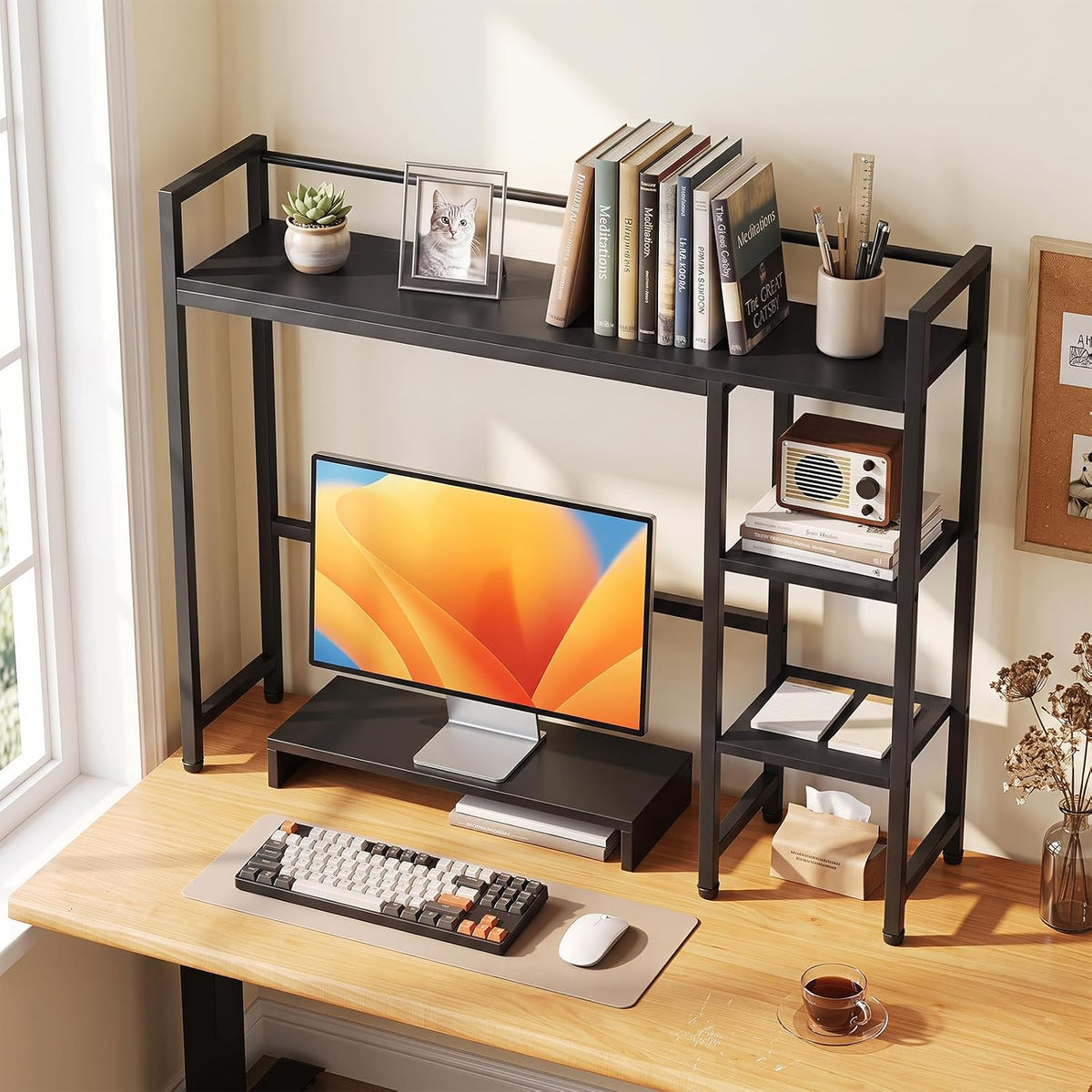 Tangkula 4-Tier Desktop Bookshelf, 38.5" Dorm Desk Hutch, Black