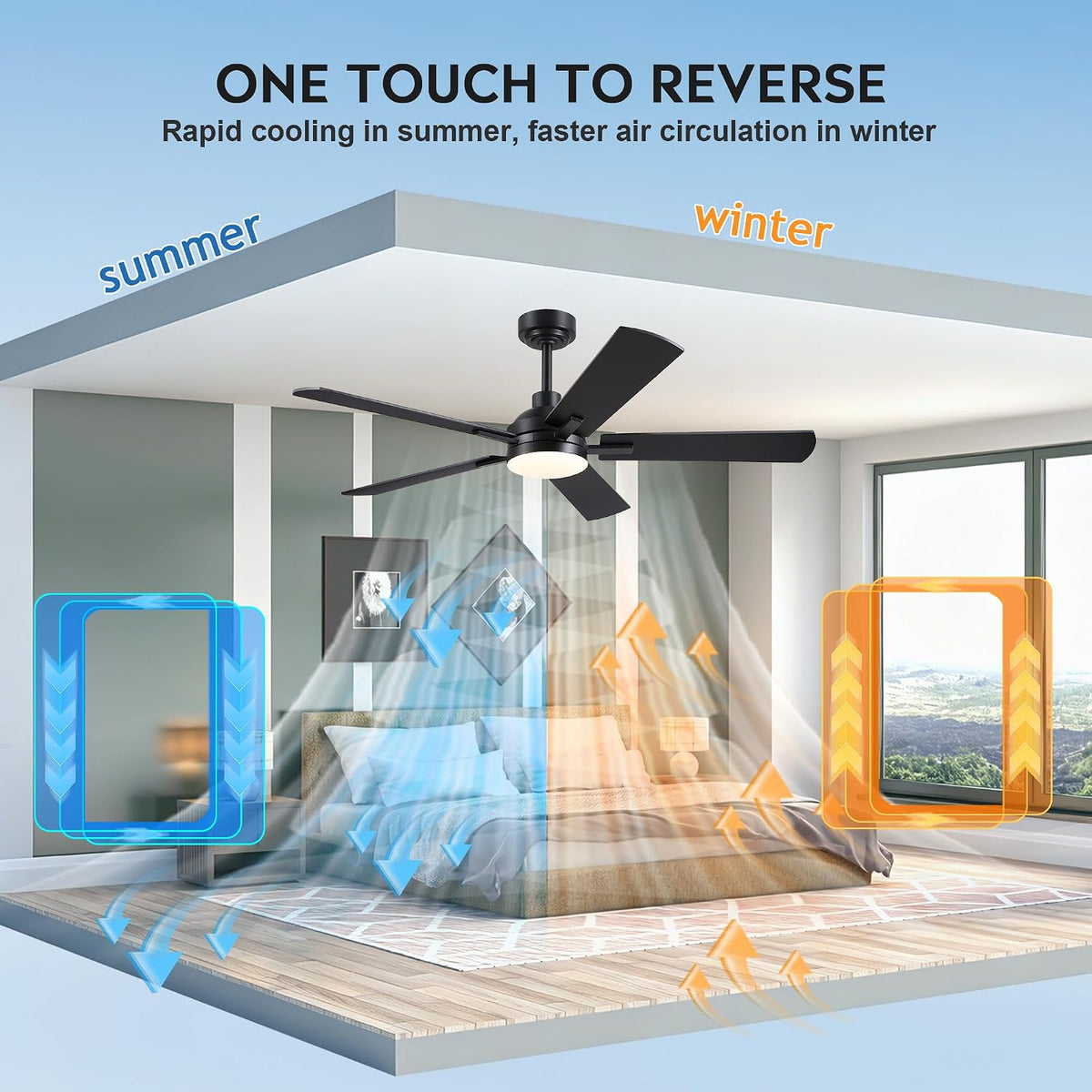 jsaitee ceiling fans with lights - 52inch low, side view