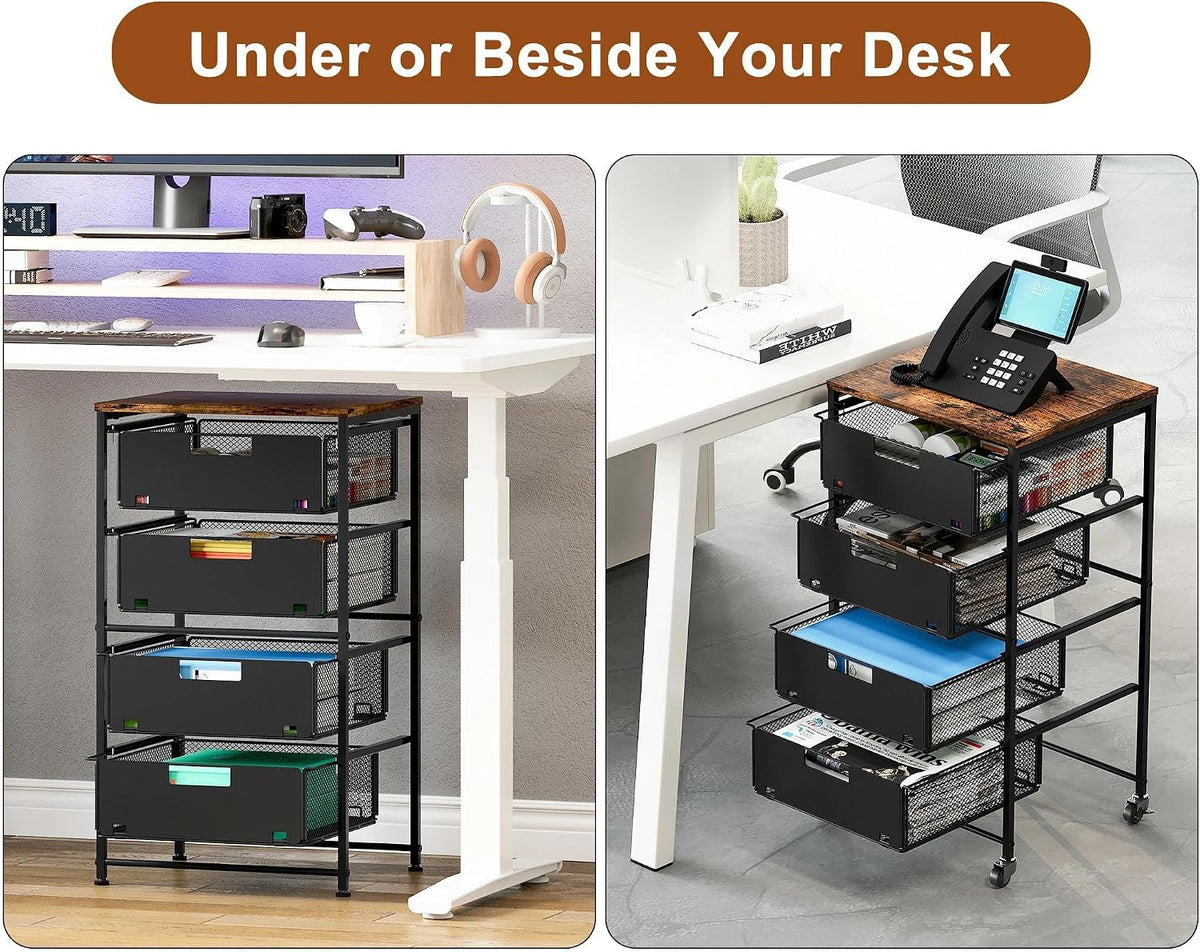 EasyPAG Rolling Storage Cart with 4 Drawers, Under Desk File Cabinet on Locka...