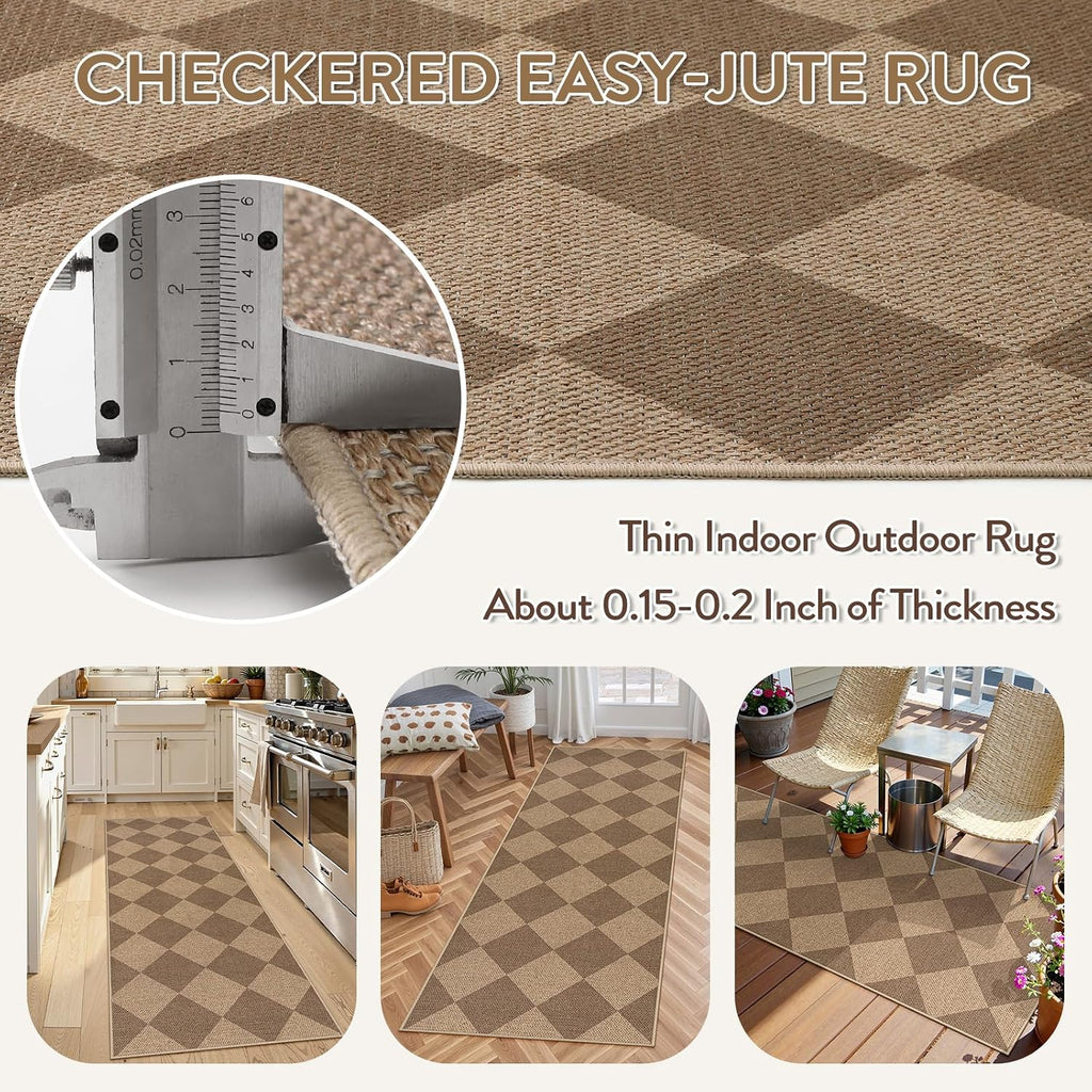 lahome checkered easy jute outdoor runner rug, 2x6, side view