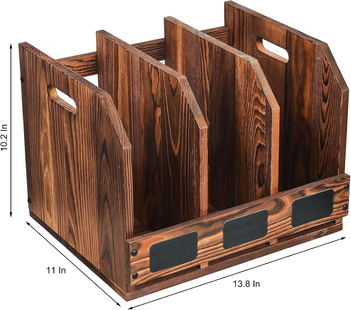 Rustic Torched Brown Wooden Desktop Document Organizer Office Chalkboard Labe...