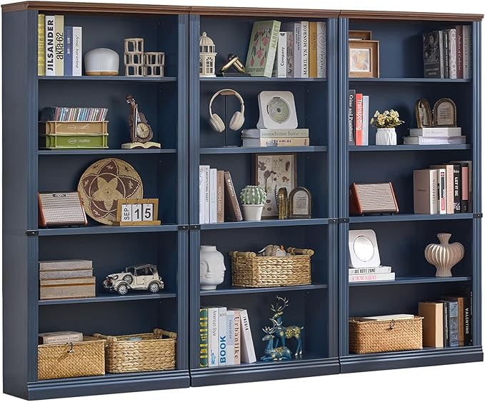 RWYHG 70" Blue Tall Bookshelf Set of 3, 5-Tier Thick Wooden Book Shelf by RWYHG