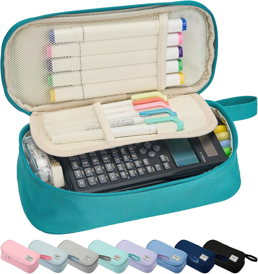 SPACEMATE Large Pencil Case Pouch, Zipper Pencil Box for Kids, Girls & Boys | 1800mL Big Capacity, School Supplies Bag, Pen Organizer, Cute Preppy Aesthetic, Back to College Stationery, Teal
