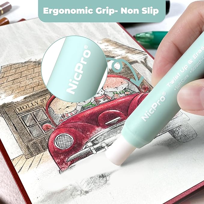 Nicpro 6 Pack Rotary Retractable Erasers, Soft TPE Rubber Twist Large Pencil - Image 3