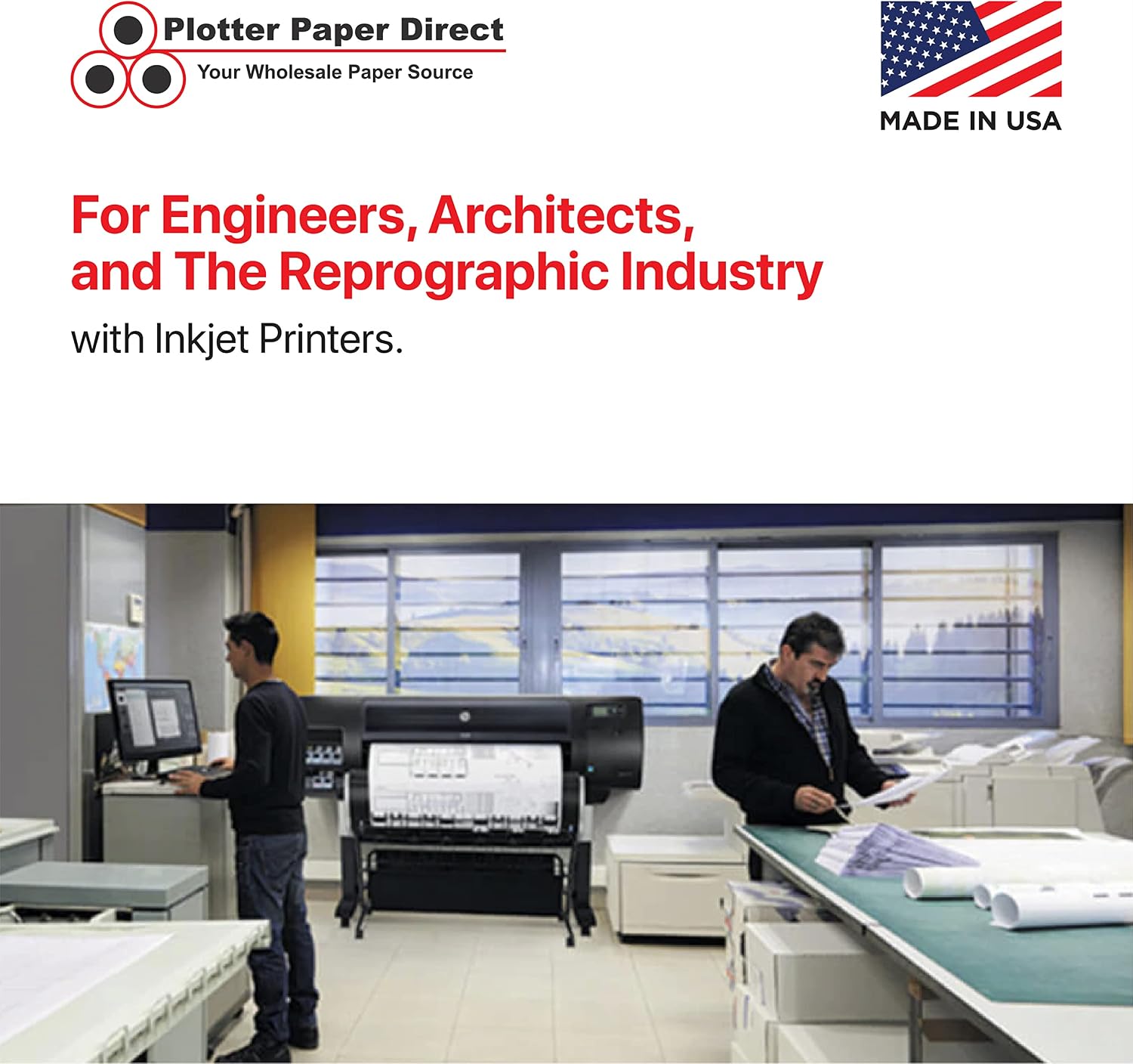 Plotter Paper Direct 36in x 300ft Uncoated White Plotter Paper, 24 Lb, 2'' Core, 92 Bright White, for CAD Printing on Wide Format Ink Jet Printers (2-Pack)