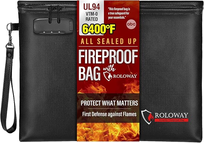 ROLOWAY Fireproof Document Bag, 6400℉ Fireproof Money Bag by ROLOWAY
