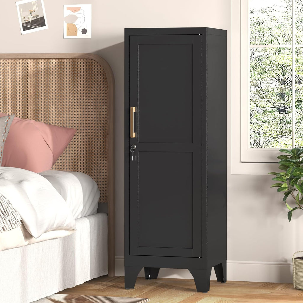 46" H Metal Locker Cabinet, Small Locker with Door and 2 Adjustable Shelf | Locker Cabinet with Adjustable Leveling Feet for Home, Bedroom, Office,Gym Assembly Required