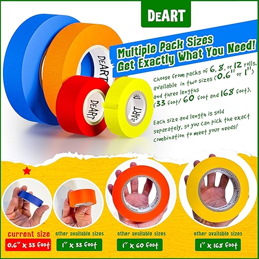 12 Pack Colored Masking Tape, 396 Ft x 0.6 inch Mini Colored Painters Tape - Image 3