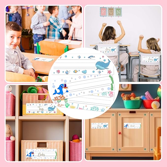 30 Name Tags for Classroom Cubbies, 3x9 in Ocean Animals Name Plates for Desks - Image 4