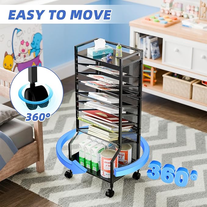 Simple Trending 10 Tier Rolling File Cart, Desk File Organizer - Image 3