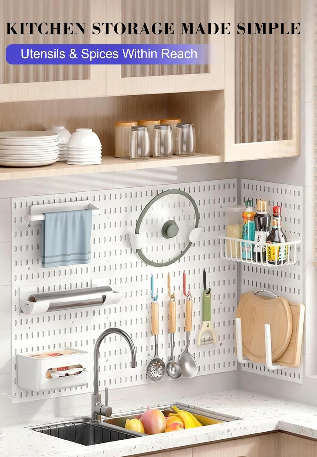 Pegboard Wall Organizer Set – 4 Peg Boards with Hooks & Shelves – Office,...