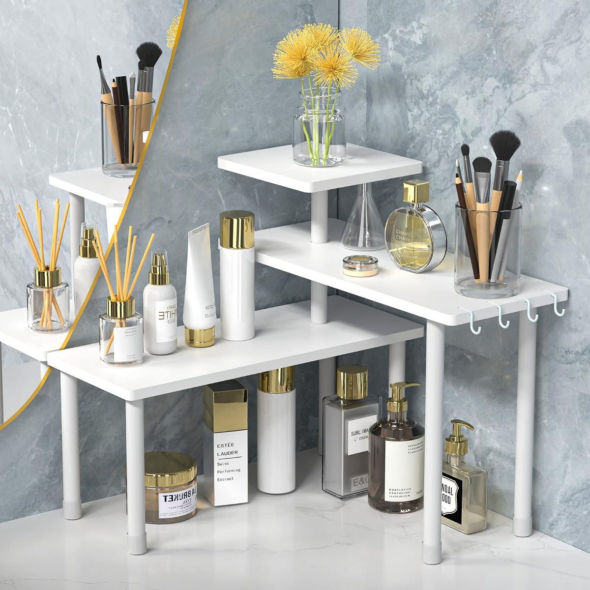 JayRex Bathroom Organizer Countertop Shelf, 3 Tier Corner Rack Adjustable Bam...