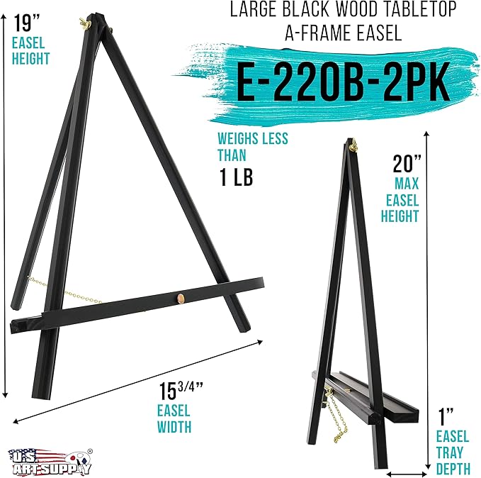 U.S. Art Supply 20" Black Wood Tabletop Easel - Image 2