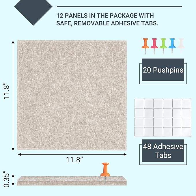 AKTOP Cork Board Bulletin Board 47"x35", 12 Pack Removable Felt Cork Board Tiles - Image 3