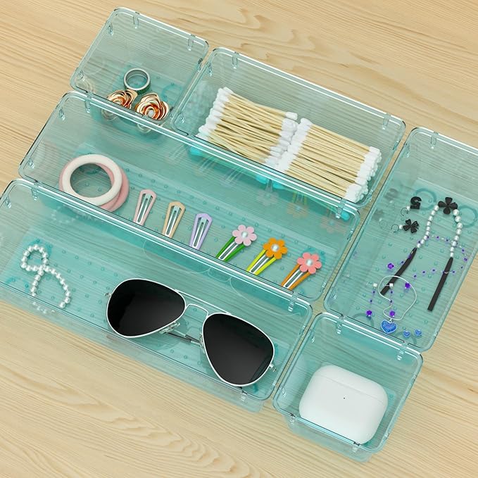 WOWBOX 12 Pack Clear Drawer Organizer Set, Acrylic Drawer Storage Trays - Image 7