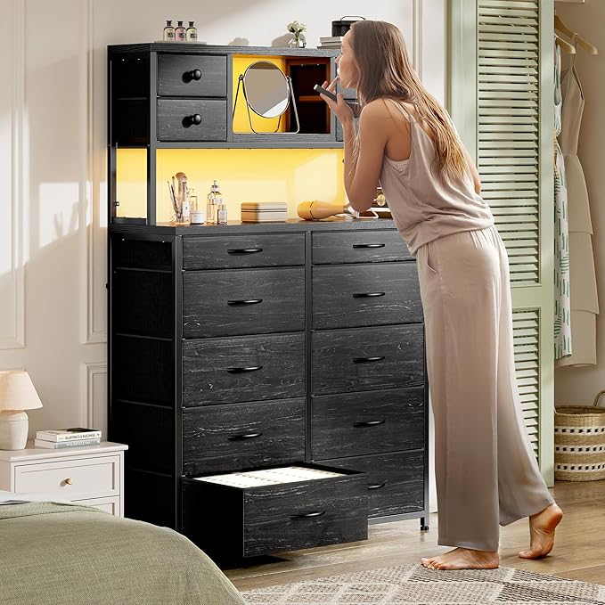 EnHomee Black Dresser with Multiple Fabric Drawers, Dresser - Image 2