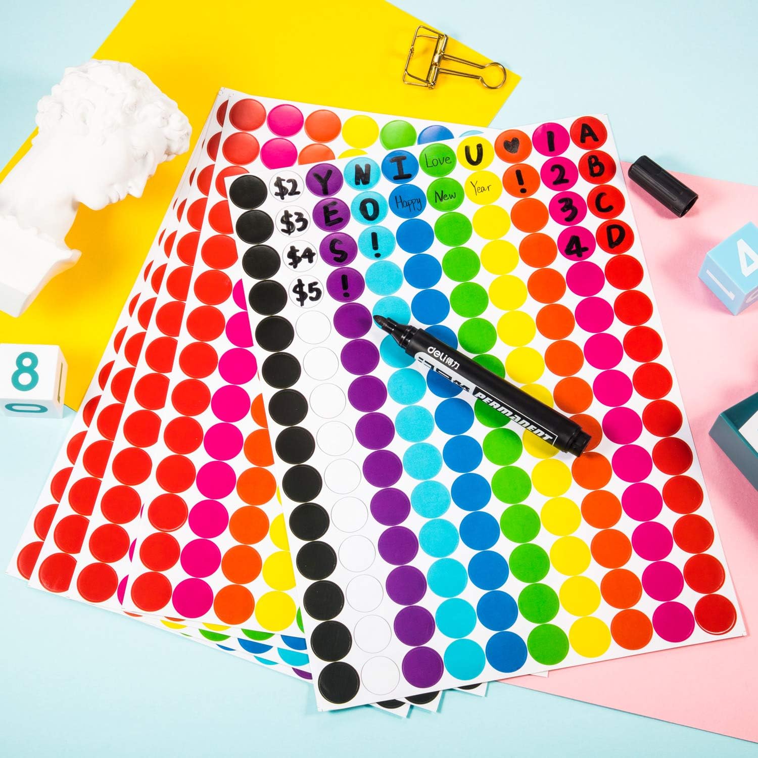 Boao 2800 Pieces 3/4'' Round Dot Stickers, Circle Dot Coding Labels Multicolor, Polka Circle Assorted Colors Sticker for Classroom, Office or Family