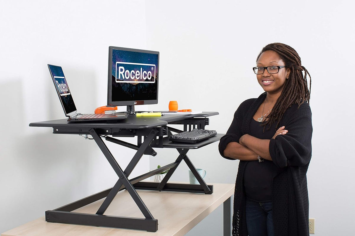 Rocelco 46" X-Frame Standing Desk Converter, Black, R DADRB-46