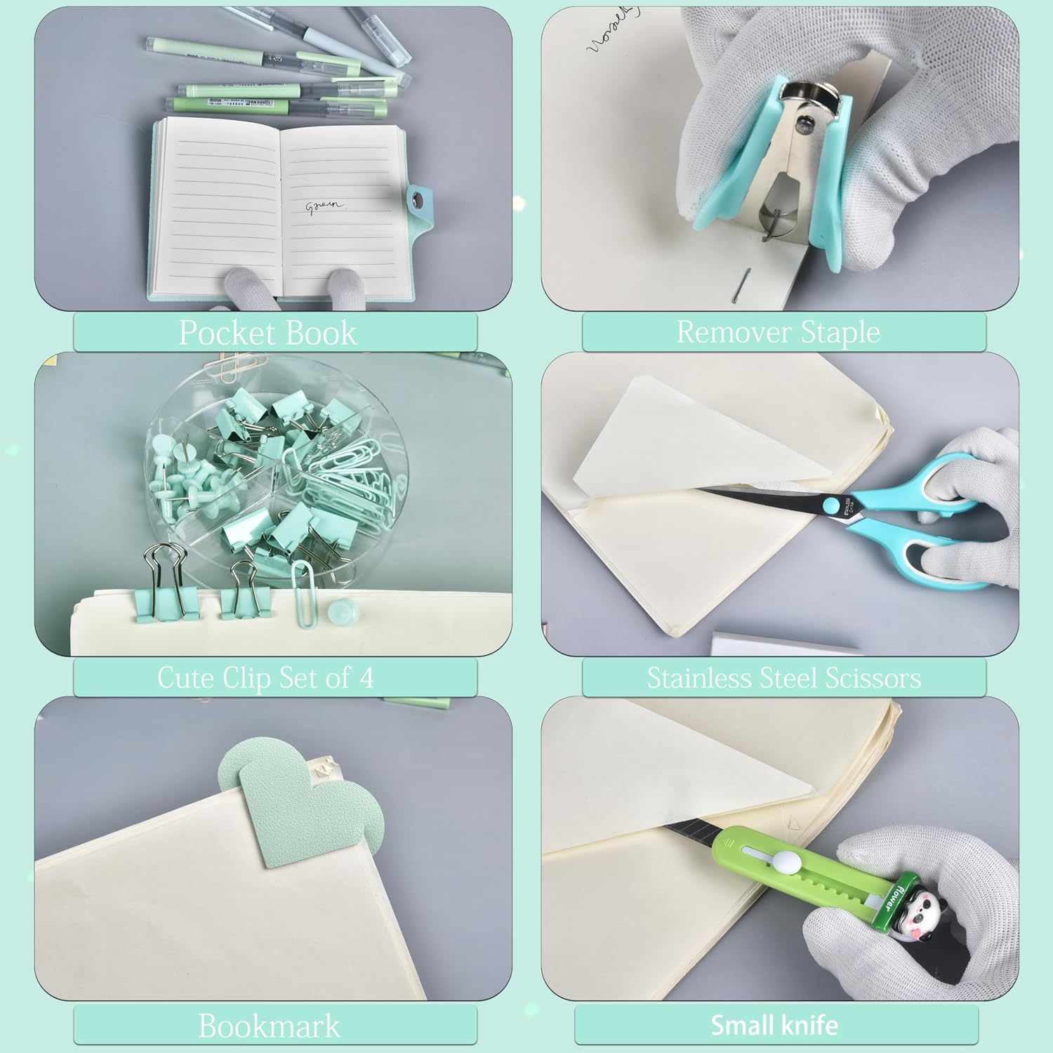 Green and Blue Desk Accessories, 26Pcs Office Supplies and Desk Organizers, with Tape Dispenser, Stapler, Staple Remover, Ect, Gift Box Packaging
