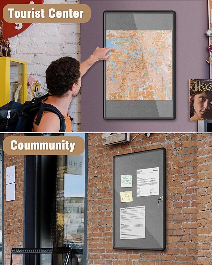 Mifuro 36"x24" Enclosed Bulletin Board, Lockable Weather-Resistant Aluminum - Image 8