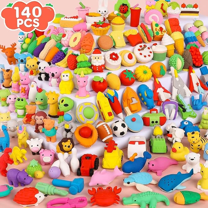 140 Pack Animal Erasers for Kids 3D Puzzle Mini Pencil Eraser Bulk Desk Pets by WITALENT