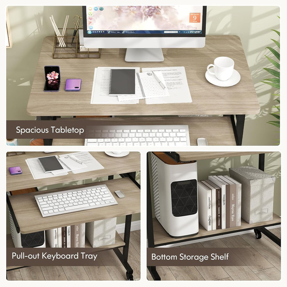 Tangkula Rolling Computer Desk Cart with Keyboard Tray, Mobile Portable Lapto...