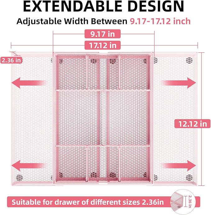 Marbrasse Expandable Desk Drawer Organizer, Mesh Tray - Image 2