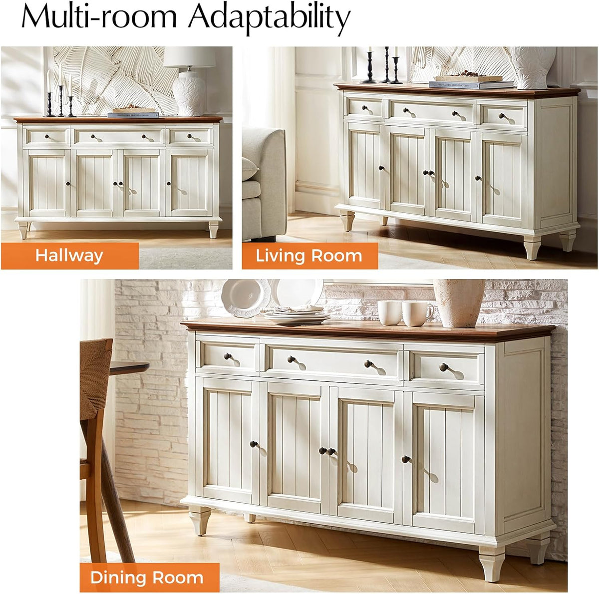 HULALA HOME 58" Sideboard Buffet Cabinet with Storage & Drawers, White