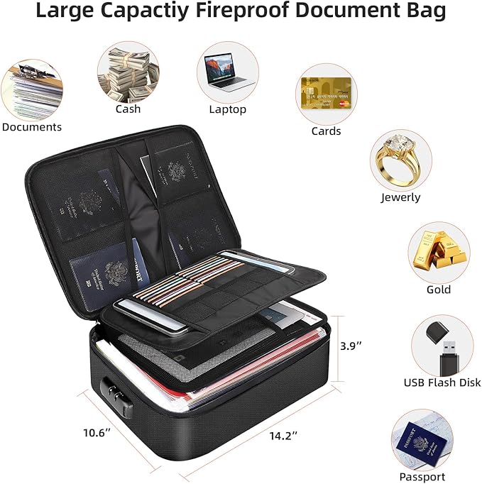 Fireproof Document Box for file organizer, Fireproof Bag for Important Document - Image 3