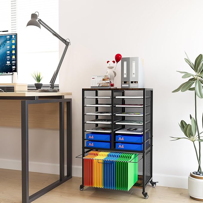 EasyPAG Rolling File Cart with 14 Slot Mail Organizer, Under Desk Storage with - Image 2
