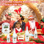 50 Sets Christmas Coquito Wine Bottle Label Stickers Kits - Cellophane Bags with Elegant Bottle Bow Decorations, Family Holiday Christmas New Year Party Supplies, Festive Table Decor (No Bottles)
