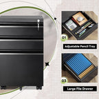 DEVAISE 3 Drawer File Cabinet with Lock, Fully Assembled Except Casters | Metal Filing Cabinet Under Desk for Home Office, Fits Letter/Legal/A4 Size, Black