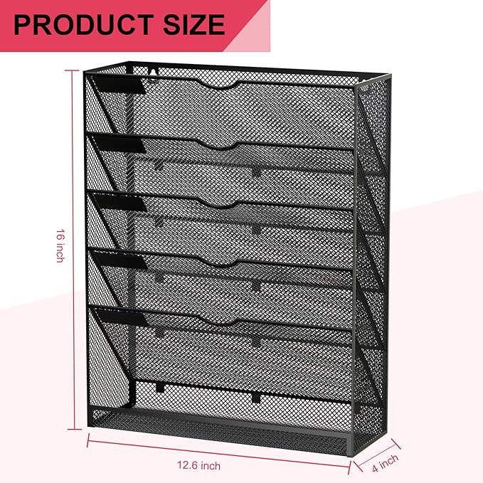 GDINDINFAN Hanging Wall File Organizer 6 Tier Wall Mounted Mail Paper Folder - Image 3
