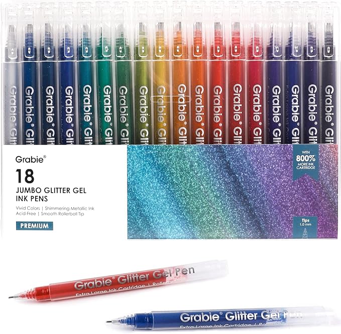 Grabie Jumbo Glitter Gel Ink Pen Set Of 18, Metallic Vibrant Sparkle Gel Pens - Image 7
