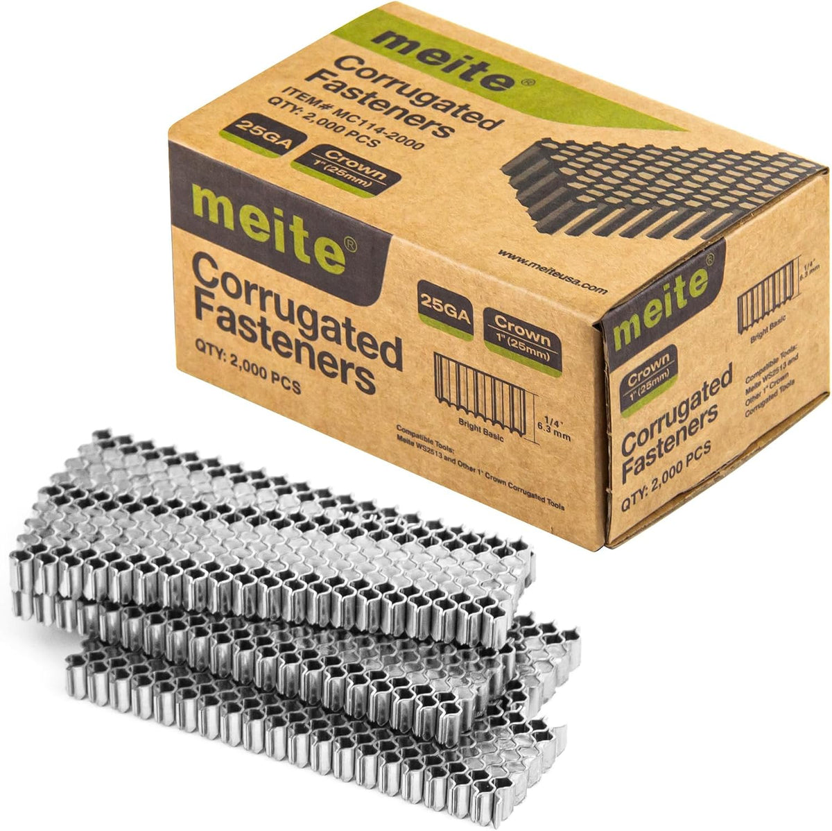 meite Corrugated Fasteners MC114 25 Gauge 1-Inch Crown 1/4-Inch Length Staples