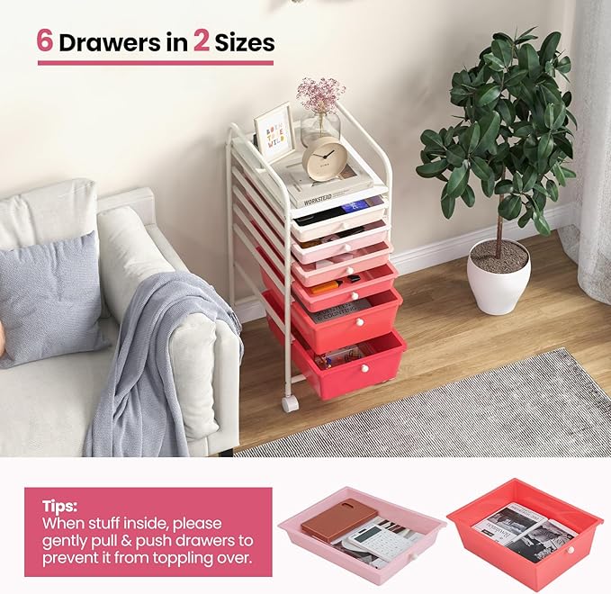 Giantex 6 Storage Drawer Cart Rolling Organizer Cart - Image 8